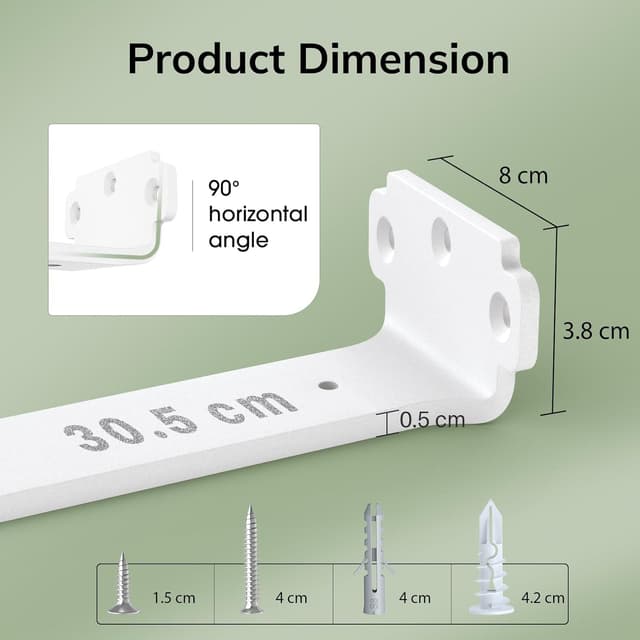 Detalle 2 de WELDUN lot de 6 supports d’étagère flottante (30 cm) en métal blanc, charge 75 kg