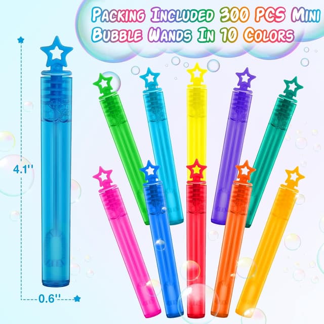 Detalle de 200-Pack Mini Bubble Wands in 10 Colors with Star Handles for Kids’ Parties, Holidays & Classroom Prizes