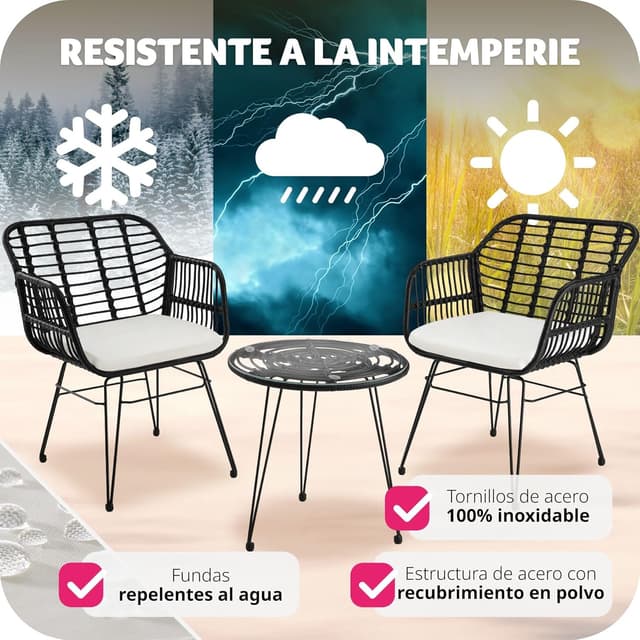 Thumbnail 6 de tectake® Conjunto jardín de ratán para 2 personas