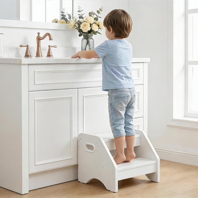 Detalle de HOOBRO Tritthocker Kinder EWT28JD01 – 2-stufiger Kinderhocker mit Griff und Anti-Rutsch-Pads