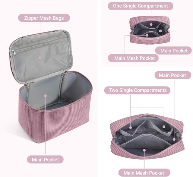 Detalle de MAGEFY corduroy small makeup bag with compartments – mini pouch for travel and handbags