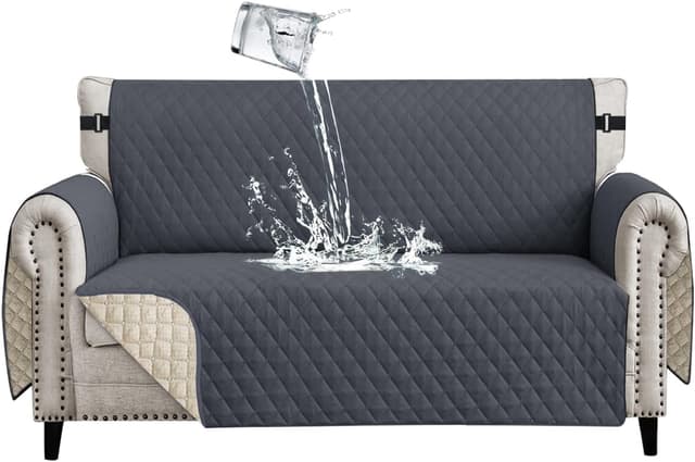 Detalle de Lydevo Copridivano Impermeabile 2 Posti con Braccioli antiscivolo, grigio scuro