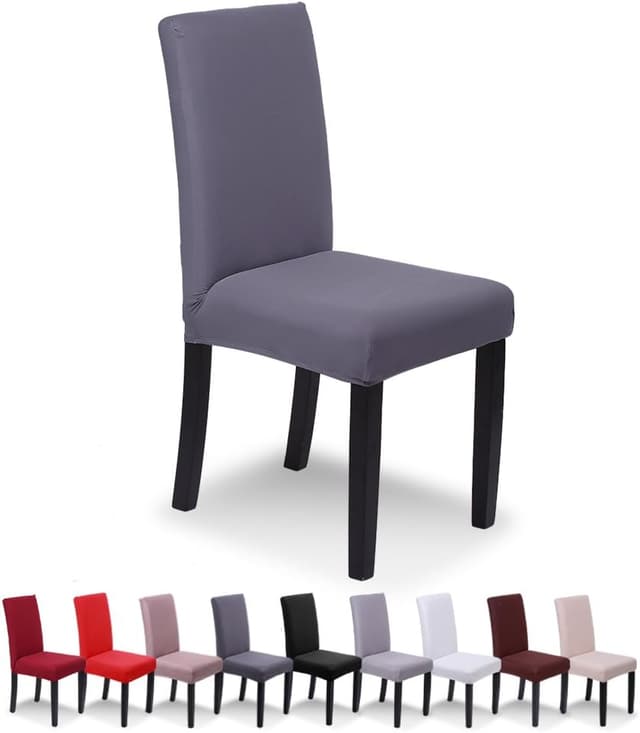 Detalle de SaintderG Housse de chaise 6 pièces en lycra pour salle à manger (gris)