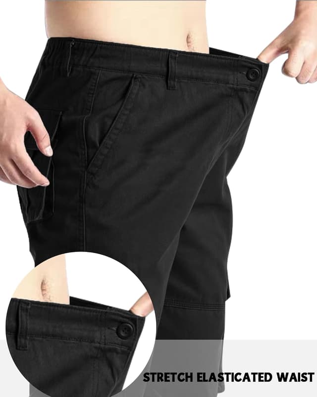 Detalle de YAOHUOLE Men’s Cargo Trousers: 6-pocket military-style cotton combat joggers