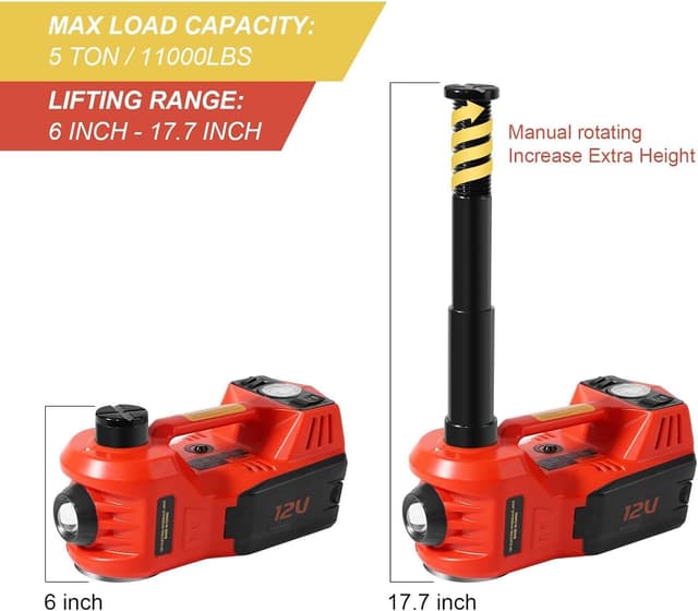 Detalle 2 de TYAYT Electric Car Jack Kit 5 Ton 12V (12V Floor Jack + Impact Wrench + Tire Inflator)