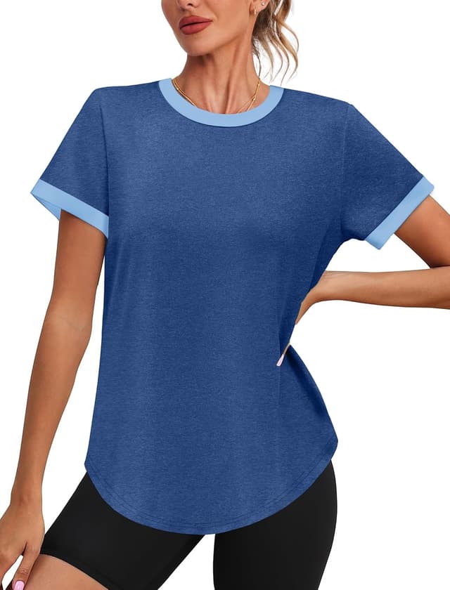 Detalle de Womens Workout Tops Summer Short Sleeve Shirts with UPF 50+ Sun Protection (Color Block Gym Tees)
