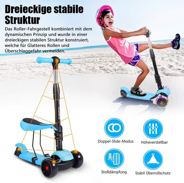 Thumbnail 6 de YOLEO Kinderroller 3-in-1 mit Sitz, Höhe 65–77 cm