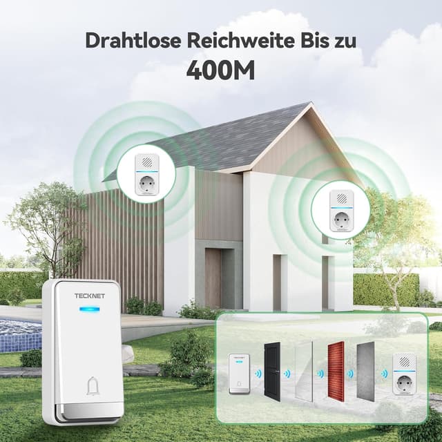 Detalle de TECKNET Funkklingel Batterielose 400 m IP65