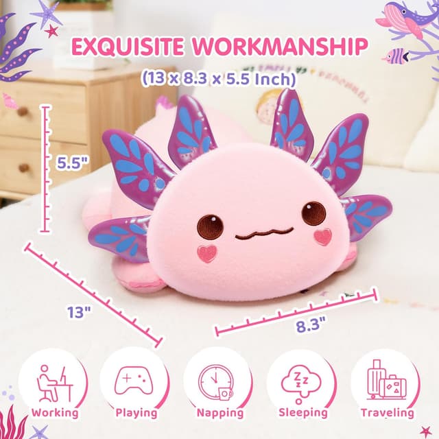 Detalle de Mewaii Süßes Axolotl Plüschtier / Kuschelkissen 33 cm – kawaii Axolotl zum Umarmen und Dekorieren