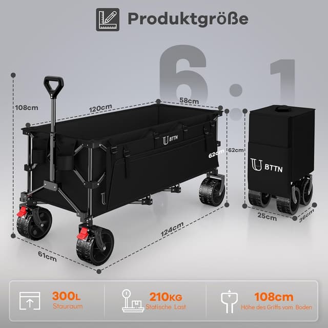 Thumbnail 1 de BTTN XXXL Bollerwagen faltbar 300 L 210 kg Traglast Schwarz