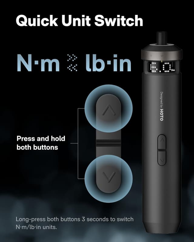 Detalle 1 de HOTO PixelDrive Electric Screwdriver with Smart Display, 6 torque settings (0.5–6 N·m) and 30 bits