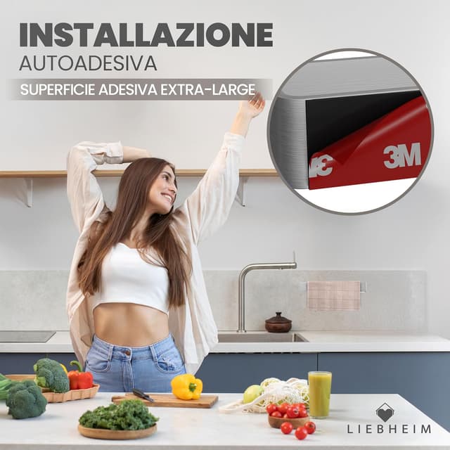 Detalle de Barra portasciugamani in acciaio inox da incollare LIEBHEIM senza forare (nastro adesivo extra large, 22 cm)