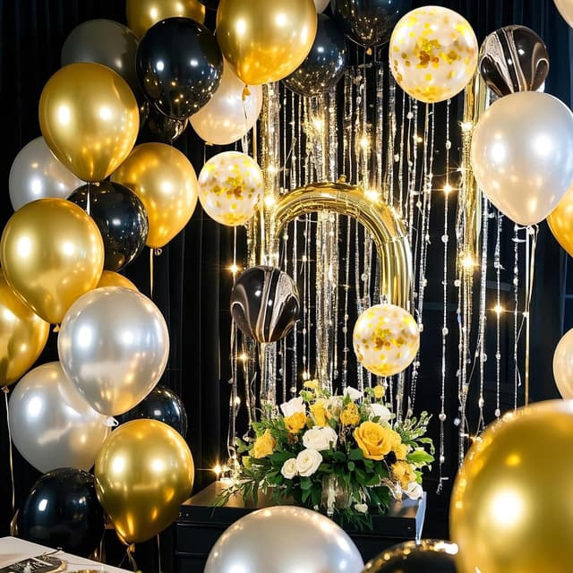 Thumbnail 6 de YinQin Black Gold 63 PCS Birthday Balloons