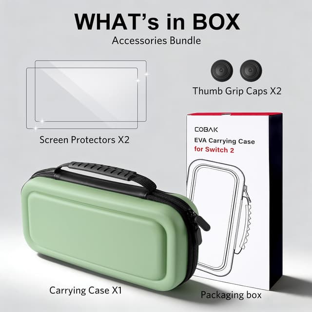 Detalle de CoBak Large Capacity Carrying Case for Nintendo Switch 2 (2025) 3-in-1 Accessories Bundle