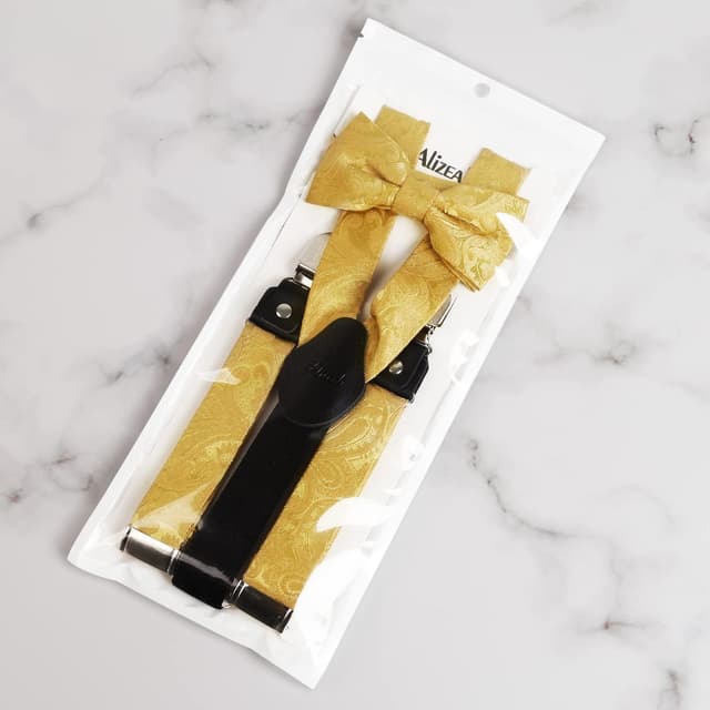 Detalle de Alizeal Boys Adjustable Floral Paisley Pre-tied Bow Tie & Y Shape Braces Set