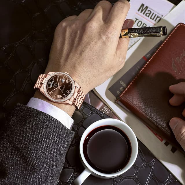 Detalle de NIBOSI Orologio da uomo analogico al quarzo con lunetta “diamanti”, impermeabile 3 ATM e calendario giorno/data