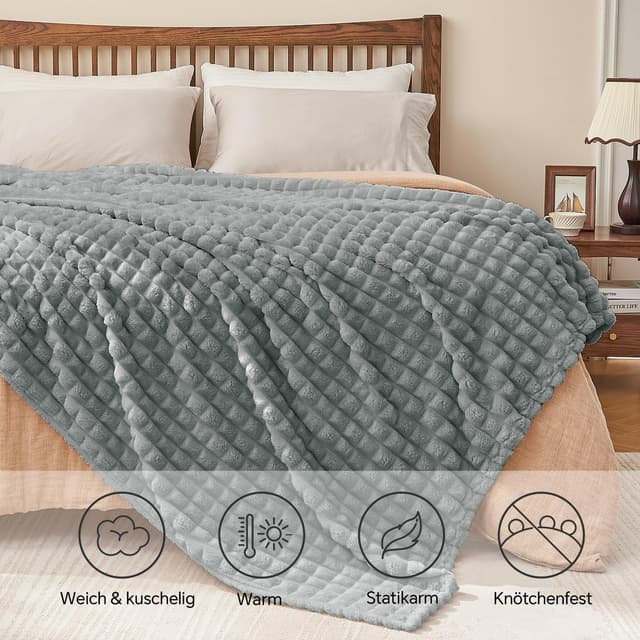 Detalle de BEDELITE Kuscheldecke Flauschig 150x200 (weiches XL Flanell) – grau Karo als Couch-Überwurf