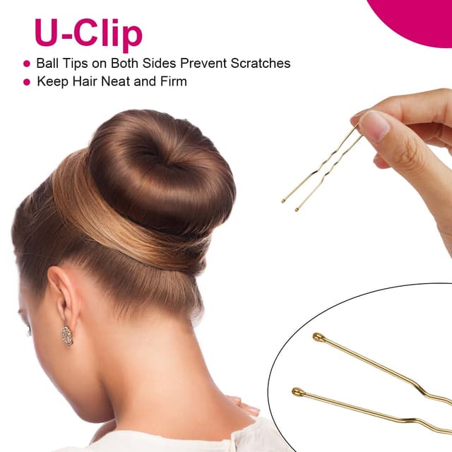 Detalle 2 de URAQT Donut Hair Bun Set (4-teilig) mit Duttkissen in 4 Größen und 30 U-förmigen Haarclips