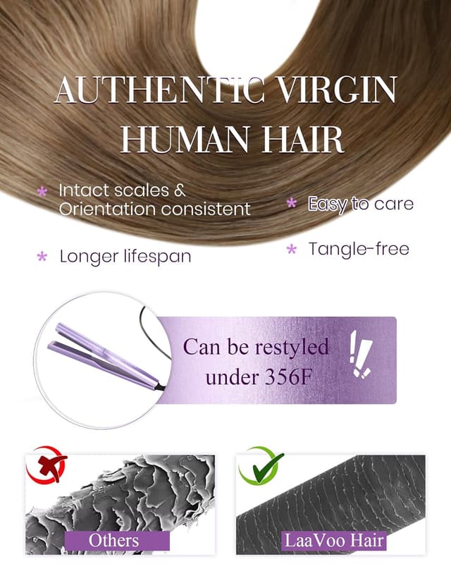 Detalle 2 de LaaVoo Nano-Ring Echthaar Balayage Extensions (50 cm) – #8/16/8, hellbraun/golden blond