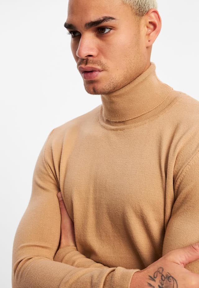 Detalle de Leif Nelson maglione da uomo a collo alto in maglia fine leggero