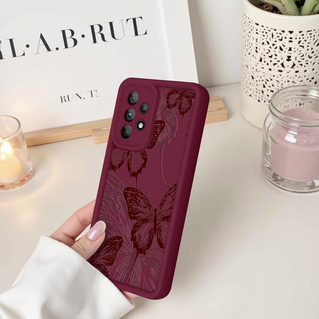 Detalle de FUXICASE Butterfly Silicone Case for Samsung Galaxy A53 5G (Burgundy Red Butterfly)