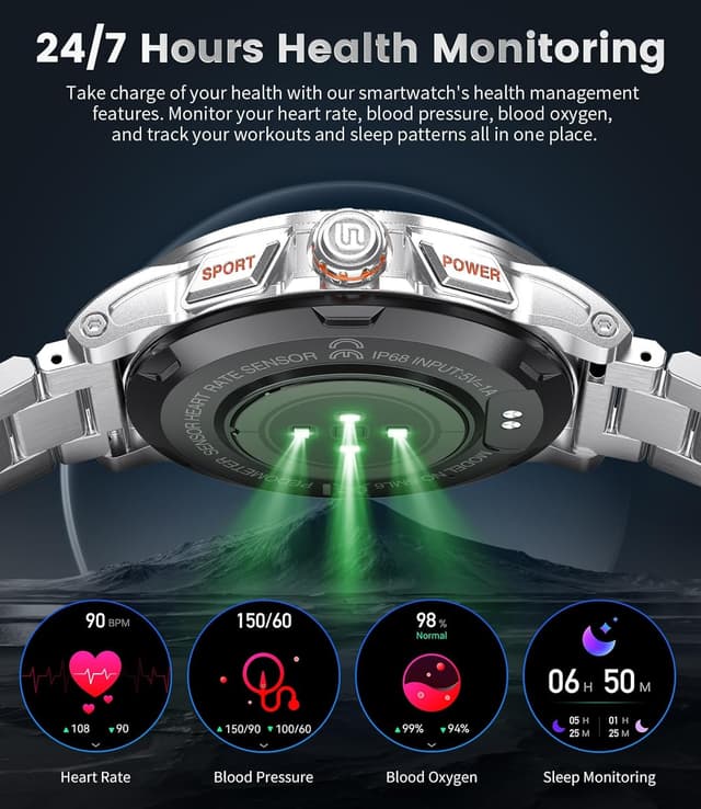 Detalle de LIGE Men’s Smart Watch (1.43-inch AMOLED, 400mAh, Bluetooth calling, IP68) – Silver