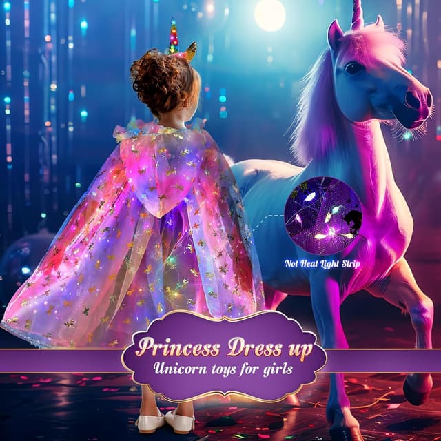 Detalle de Fedio Princess Unicorn Light-Up Dress Up Cape Set for Girls (Ages 3–8)