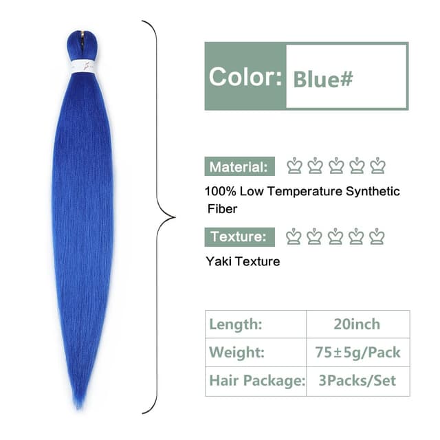 Detalle de YDDM vorgedehntes Flechthaar für Jumbo/Box Braids – 20 Zoll, 3 Packs, Kunsthaar in Blau