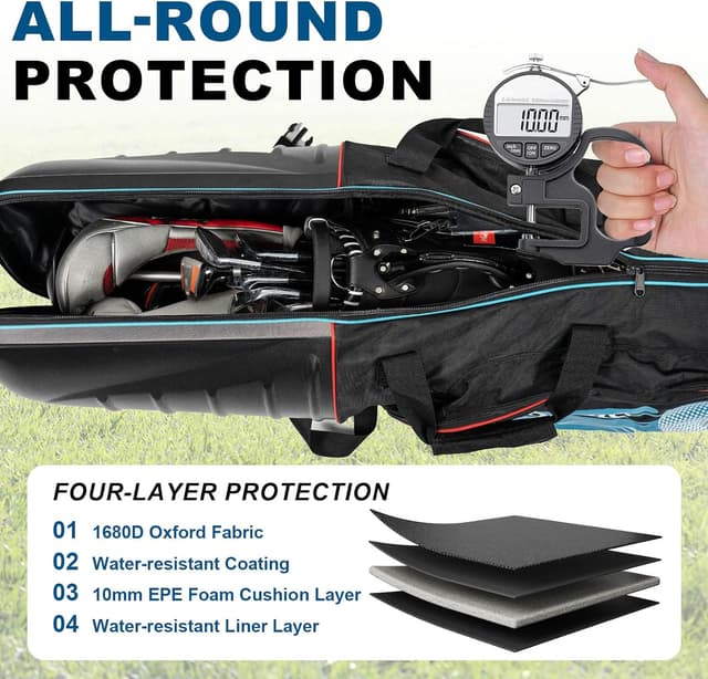 Detalle de FZGhome Golf Travel Bag with Hard Shell Top, Wheels, and 1680D Oxford Exterior