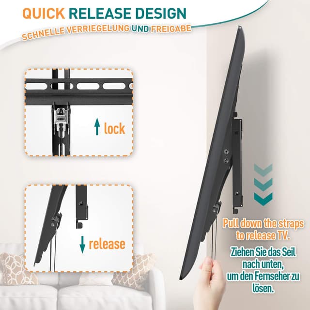 Detalle de ELIVED EV008 Support TV mural inclinable pour écrans plats et incurvés VESA jusqu’à 600x400 mm