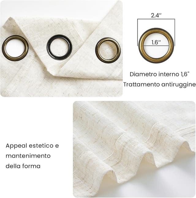 Detalle 2 de Topfinel tende per interni oscuranti in lino con occhielli, semitrasparenti naturali, 2 pannelli 140 x 260 cm