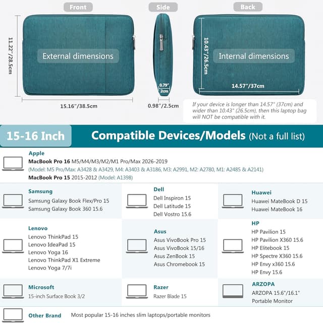 Detalle de HYZUO Laptophülle Set 15 bis 16 Zoll