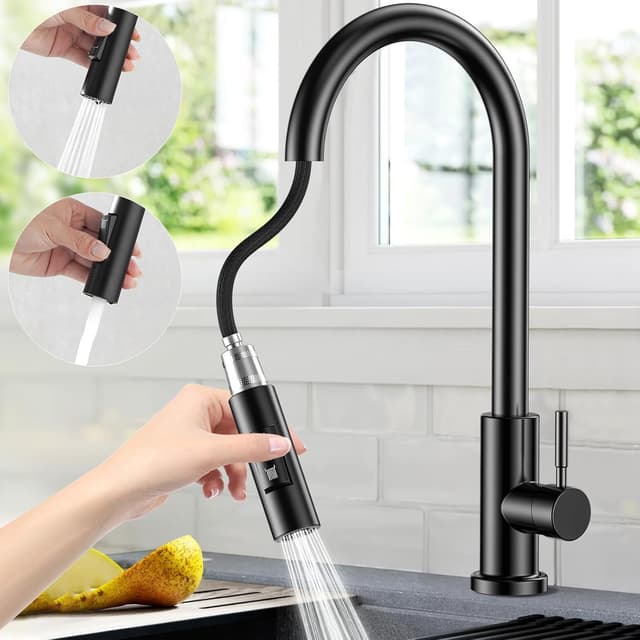 Detalle de Schwarz Küchenarmatur 360° drehbar mit Brause 🚰