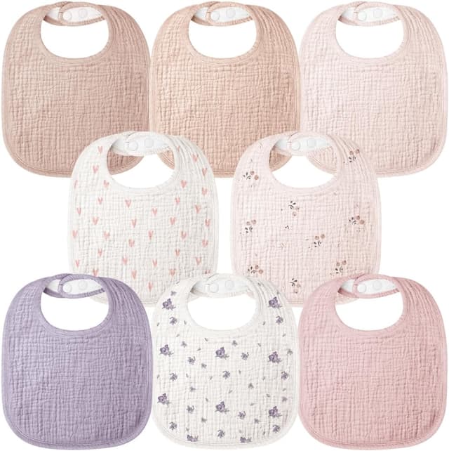 Detalle de Bearmoss Muslin Baby Dribble Bibs (100% Cotton) – Pack of 8 Bandana-Style Dribble & Teething Bibs