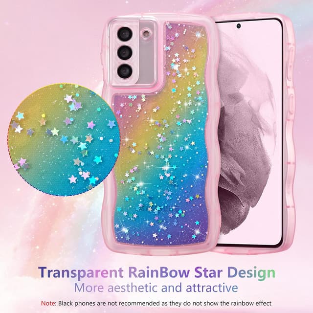 Detalle de ZTOFERA Curly Wave Glitter Rainbow Star TPU Case for Samsung Galaxy S22 5G (6.1-inch)