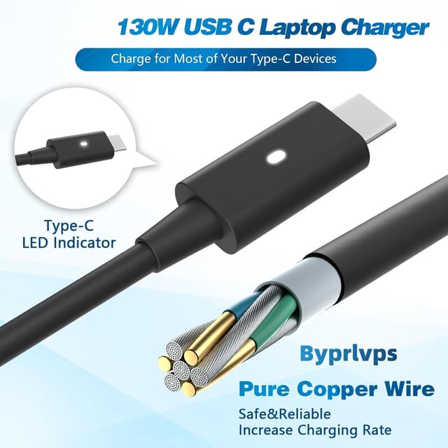 Detalle 2 de Byprlvps 130W USB-C Laptop Charger (USB-C/Type C) for Dell XPS, Latitude & Precision