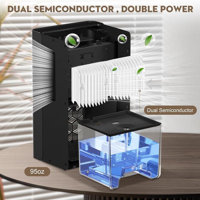 Detalle de ToLife Home Dehumidifier (1000 sq.ft) with 95 oz Tank, Auto Shut Off & 7-Color LED, Black