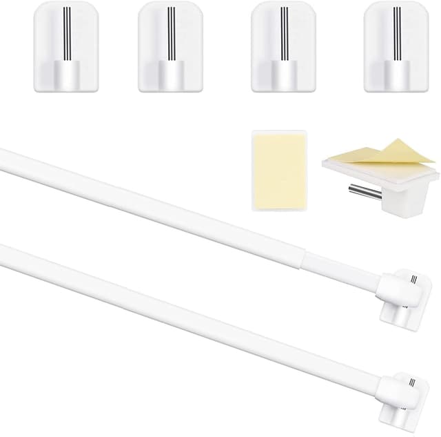 Detalle de Honeyes Asta per tende plastica regolabile telescopica autoadesiva bianca (2 pezzi, 30–50 cm)