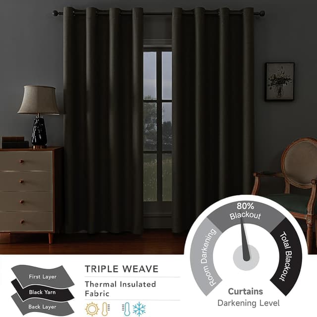 Detalle de Ystyle Rideau occultant thermique anti-froid et chaleur (lot de 2) effet lin, 140x300 cm, beige