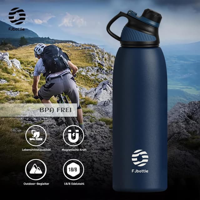Detalle 2 de FJbottle Edelstahl-Sporttrinkflasche mit magnetischem Deckel, auslaufsicher (1.000 ml, 800 ml, 600 ml, 400 ml)