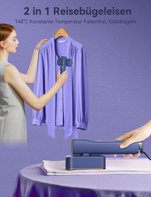 Detalle de Sundu Dampfglätter & Steamer Reisebügeleisen mit Dampf – 15s Aufheizen, 4 Dampfmodi, LED-Display, 899 g, Blau