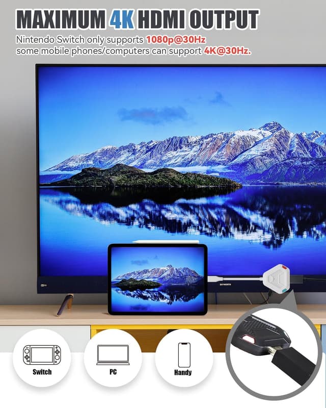 Detalle de Sehawei 3-in-1 Switch Dock für OLED – portabler TV-Adapter mit 4K HDMI, USB 3.0 und USB-C PD 2.0