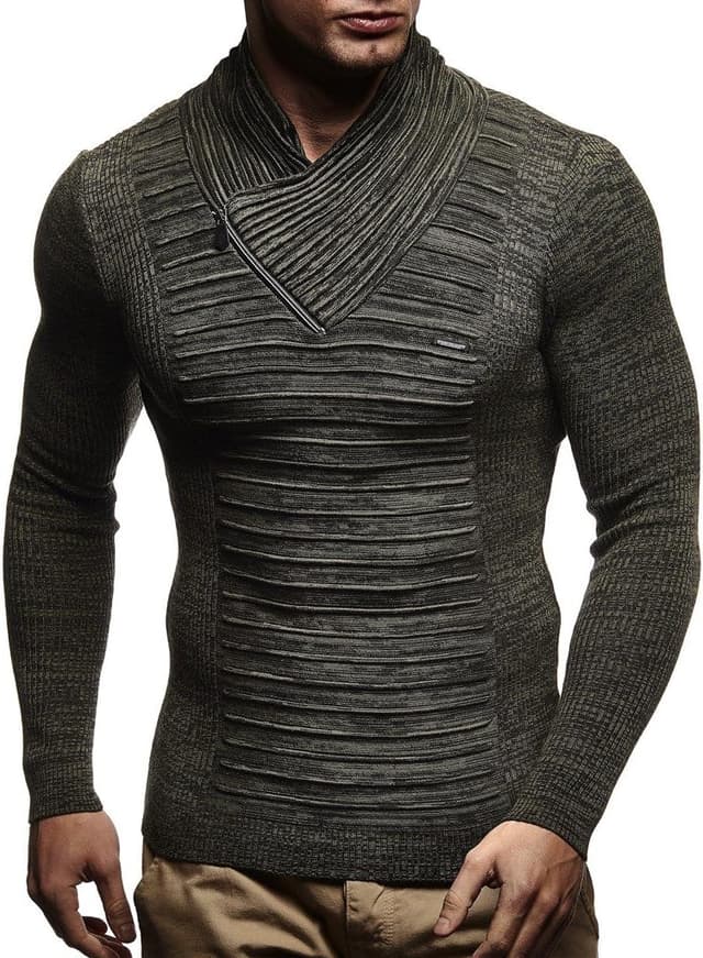 Detalle de Pull Leif Nelson en tricot à col châle pour homme LN1535, coupe ajustée