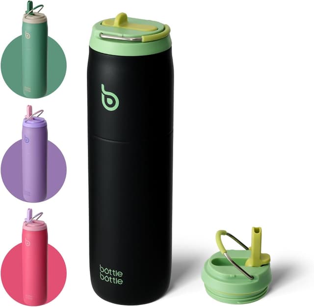 Detalle de Aurora Green Stainless Steel Bottle Bottle water bottle with straw lid, handle and vacuum insulation (32 oz)