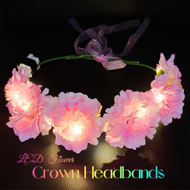 Detalle 2 de Fashband LED Crown Headband pink light-up flower wreath 🎀