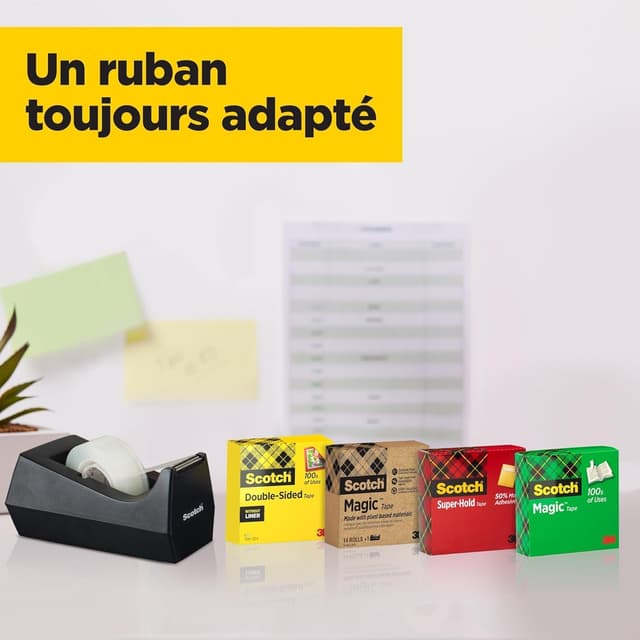 Detalle de Scotch Ruban Magic : ruban adhésif invisible blanc mat (2 rouleaux 19 mm x 15 m + 1 gratuit)
