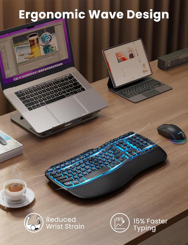 Detalle 2 de SABLUTE Ergonomic Wireless Keyboard and Mouse 4000mAh ⌨