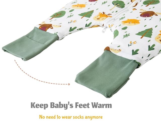 Detalle de Chilsuessy Baby Schlafsack mit Füßen 2,5 Tog (Wald Tiere) – Winter-Schlafstrampler, passend je nach Babygröße