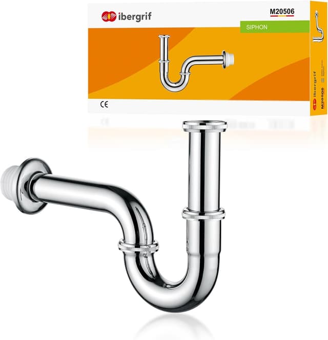 Detalle de Ibergrif sifone per lavabo in acciaio inox M20506 (1 1/4" x 32 mm) con guarnizioni in silicone e sistema anti-odore/anti-intasamento