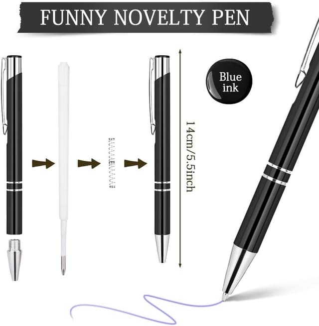 Detalle de AUAUY Einziehbare Kugelschreiber (12er-Set) mit blauem Druck, Metall-Klickstift für Schule & Büro